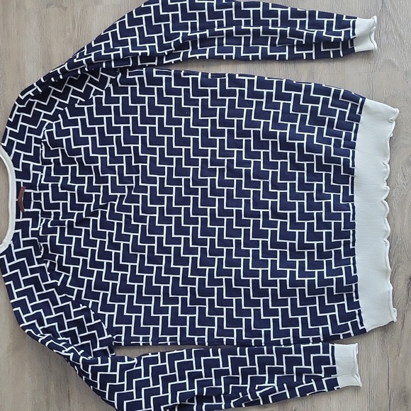 A Fish Named Fred Navy and White Geometric Pattern Sweater - Picture 5 of 9
